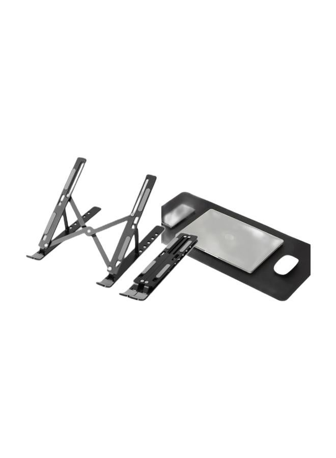 ديلي حامل لابتوب ديلي فيوساين من الألومنيوم - قابل لضبط 6 مستويات مع قاعدة سيليكون (25 سم، يحمل 6 كجم، أسود) & سجادة ماوس ديلي فيوساين الفاخرة - 70x35 سم مقاومة للماء والبقع (أسود، تصميم ثنائي الوجه) - Image 1